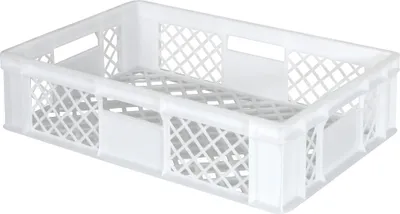 Produktbild von 90 Stück Eurobehälter durchbrochen/Bäckerkiste, LxBxH 600 x 400 x 150 mm, PE-HD, lebensmittelecht, weiß, Palettenware