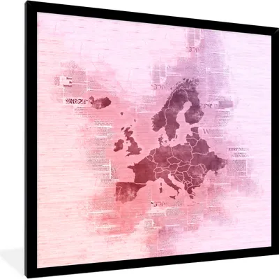 Produktbild von MuchoWow® MuchoWow® Gerahmtes Poster Karten - Europa - Aquarell - Zeitung 40x40 cm - Poster mit zchwarzem Bilderrahmen - Mit Rahmen - Wanddekoration Schlafzimmer