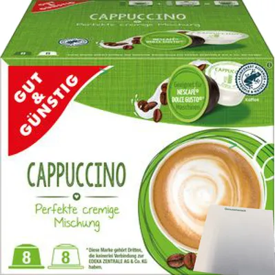 Produktbild von G&G Cappuccino Kaffeekapseln geeignet für Nescafe Dolce Gusto (1x8 Portionen) + usy Block
