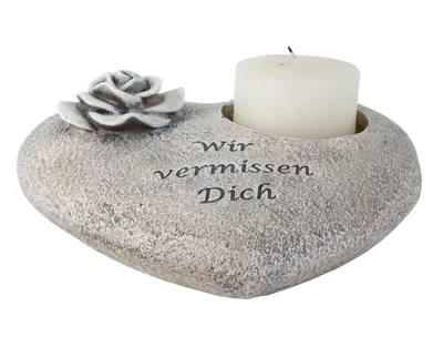 Produktbild von Grabherz Wir Vermissen Dich – Gedenkstein mit Kerzenhalter 20cm