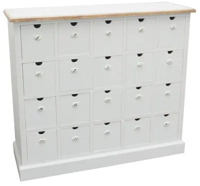 Image de Casa Padrino Commode de pharmacie de style rustique blanc antique / naturel 105 x 39 x H. 93 cm - Commode de style rustique à 20 tiroirs
