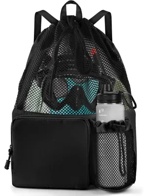 Productafbeelding van Netrugzak met trekkoord, drijdbuidel, sporttas, zwart, waterdicht, 46x21x36 cm