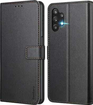 Produktbild von Ganbary Samsung Galaxy A32 4G Handyhülle Schwarz, Premium Leder Tasche | Kartenfach, Magnetisch, Standfunktion