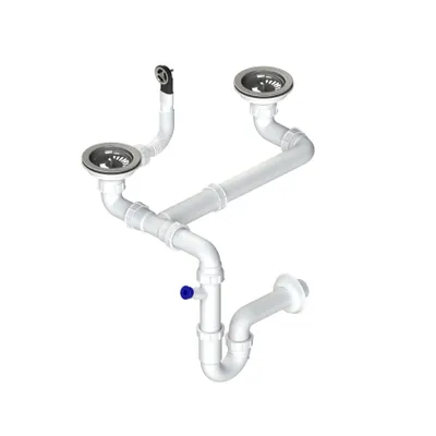 Produktbild von GRANMASTER Siphon Küchenspüle Manuelle 2-Kammer Raumsparsiphon mit überlauf - Ablaufgarnitur für Spüle -  Italy Anschluss an der Unterseite