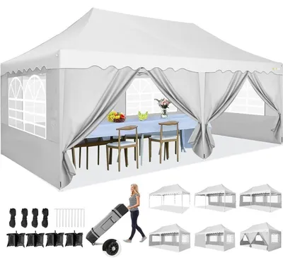 Produktbild von Faltpavillon 3x6m Wasserdicht UV50+ mit 6 Seitenwänden Rolltasche Sandsäcken Weiß