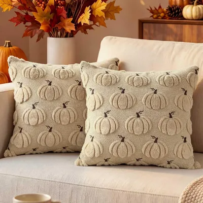 Produktbild von Kissenbezug Herbst 2 Stück 45x45 cm Plüschkürbis Beige
