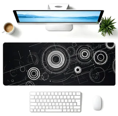 Image de Tapis de souris gaming XXL, 80 x 30 cm, tapis de bureau, noir et blanc
