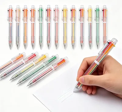 Produktbild von 18 Stück Kugelschreiber,6-in-1Mehrfarbig 6 Farben,Druckkugelschreiber Einziehbare Kugelschreiber für Büro Schulbedarf Studenten