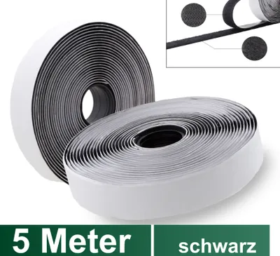 Produktbild von Klettband selbstklebend extra stark (5 Meter lang, 2cm breit) für Fliegengitter, Klett-Hakenband, Flauschband, Klettverschluss Band, wetterfest, schwarz
