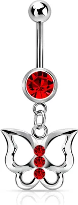 Produktbild von Bauchnabelpiercing Schmetterling Butterfly Zirkonia Kristall Autiga® silber-rot 12 mm