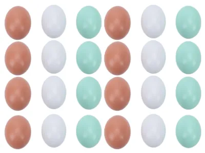 Immagine prodotto di Uova di Pasqua in legno, 3 colori, con gallina in plastica, per il fai da te, la pittura, l'artigianato, i progetti artistici e le decorazioni, 24 pezzi