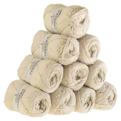 Produktbild von 10 x 50g Strickgarn Terezka 100% Baumwolle Baumwollgarn Häkelgarn, Farbe:naturweiß