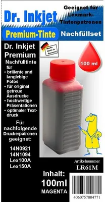 Produktbild von LR61M - magenta - Dr.Inkjet Premium Nachfülltinte 100ml für Lexmark Tintentankdruckerpatronen