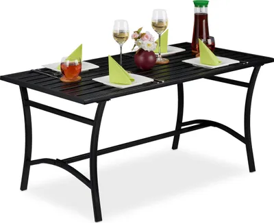 Produktbild von Relaxdays Gartentisch rechteckig, Garten, Terrasse & Balkon, robust & stabil, Metalltisch, HBT: 55,5x120x60 cm, schwarz