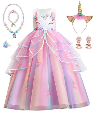 Obrázek produktu pro Princeznovské šaty - Kostým jednorožce - Pro dívky - S náhrdelníkem - Na oslavu a karneval