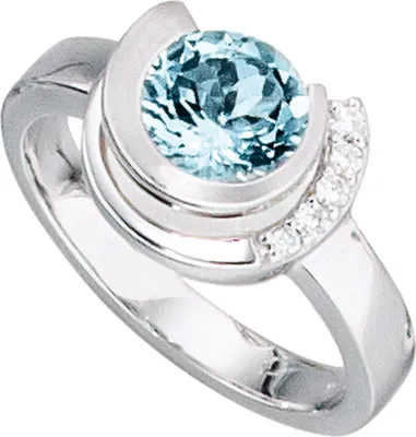 Produktbild von JOBO Damen Ring 585 Gold Weißgold 5 Diamanten Brillanten 1 Aquamarin blau Größe 60
