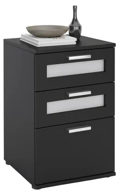 Produktbild von Nachttisch für Boxspringebtt Nachtschrank Nachtkommode MARIKE in schwarz, mit 3 Schubladen