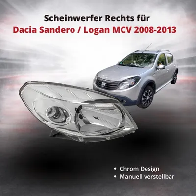 Zdjęcie produktu dla Reflektor przedni prawy do Dacia Sandero / Logan MCV 2008–2013 | Chromowany | z ręczną regulacją | OEM 8200733877