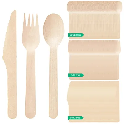 Produktbild von Einweg-Besteckset aus Holz - 150-teilig - für Gastronomie und Veranstaltungen