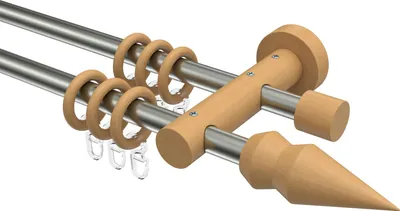 Produktbild von Interdeco Gardinenstange / Vorhangstange Edelstahl / Buche lackiert, Typ Adrian Doman (Doppelkegel), 16 mm Ø 2-läufig, 600 cm