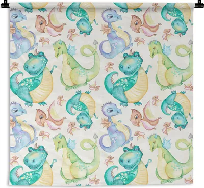 Produktbild von MuchoWow® Wandteppich Wandbehang Dinosaurier - Aquarell - Kinder - Kinder - Kinder 150x150 cm Tapisserie Dekoration Wandtuch - Wohnaccessoires - Modernes