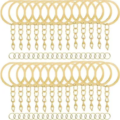 Produktbild von 150 Stück Schlüsselanhänger, 28mm, Schlüsselanhängerset, Schlüsselanhänger mit Kette, für Schlüsselanhänger und Bastelarbeiten, DIY-Schmuck, Gold