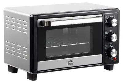 Produktbild von HOMCOM Elektrischer Tischofen, 16 l, 1400 W, tragbarer Mini-Ofen mit 3 Heizmodi, Temperatur bis zu 230 °C, Timer, Backblech und Rost, 44 x 32 x 28,1 cm, Silber