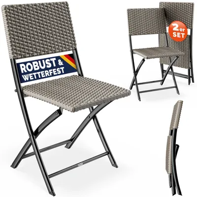 Produktbild von CASARIA® Polyrattan Klappstuhl 2er Set Creme leicht faltbar bis 120kg belastbar tragbar wetterfest Stuhl Sessel Balkon Terrasse Garten Camping Stuhl Sessel