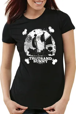 Produktbild von style3 Thousand Sunny Emblem Damen T-Shirt Strohhut Pirat, Farbe:Schwarz, Größe:M