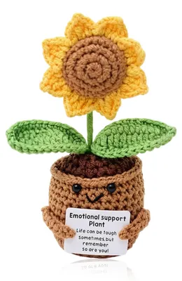 Gehäkelte Sonnenblumenpuppe mit positiver Botschaft, handgewebt, 1 Stück