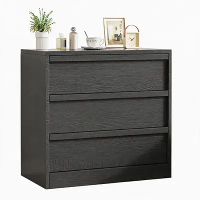 Produktbild von Kommode 3 Schubladen 75x40x78 cm Holzgriff Schlafzimmer Schwarz Holzoptik