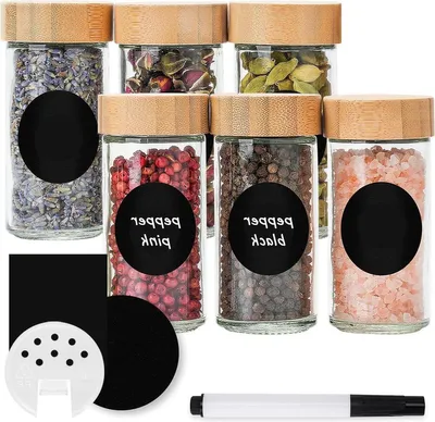 Kräutertöpfe Bambusdeckel rund - 6 x 100 ml - Etiketten beschreiben Bambusdeckel Stift Kräutertöpfe