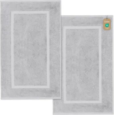 Produktbild von Lavea® 2er Set Badematte 50x80 cm – rutschfeste, waschbare Badematten aus 100% Baumwolle, Frottierserie Elena – Saugstark, Strapazierfähig - Silber