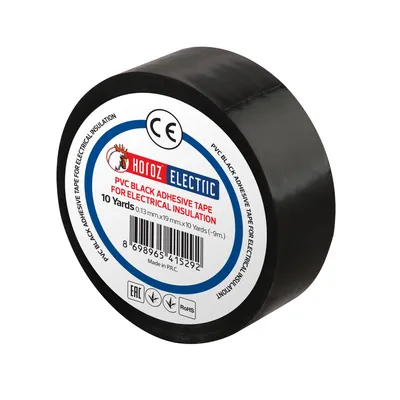 Zdjęcie produktu dla Taśma elektroizolacyjna HOROZ PVC 19mm x 9m czarna – elastyczna, mocna, odporna 6kV