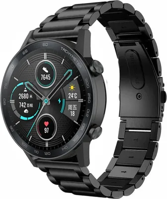Produktbild von Strap-it Stahlarmband - Kompatibel mit Honor Magic Watch 2 Armband 42mm Ersatzarmband Edelstahl Smartwatch Hochwertiges Material Faltschließe für Armband Schwarz