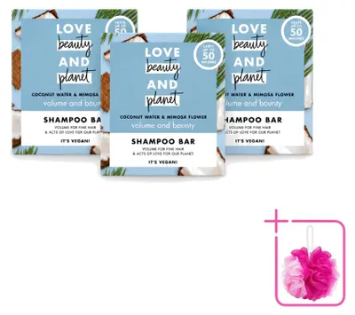 Productafbeelding van 3 x Love Beauty and Planet shampoo bar - Kokoswater & mimosa - 90 g - Voordeelverpakking - 3 stuks