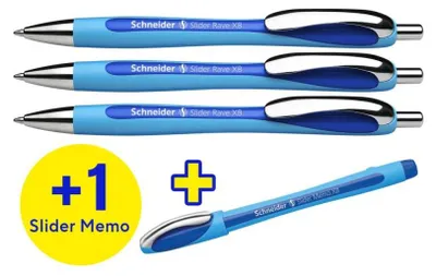Produktbild von Schneider Schneider Kugelschreiber Rave + 1x Memo Blau Box 3x