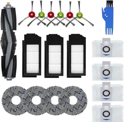 Obrázok produktu pre Náhradné diely a príslušenstvo pre vysávače Ecovacs DEEBOT X1 Omni, X1 Turbo, X1 a X1 Plus: 1 hlavná kefa, 6 bočných kefiek, 3 HEPA filtre, 4 utierky na podlahu, 4 vrecká na prach, 1 čistiaca kefa,