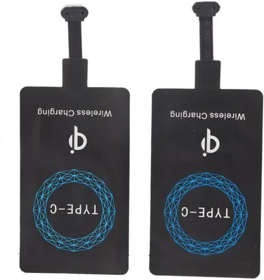 Immagine prodotto di Ricevitore di ricarica wireless USB-C, ricarica rapida, adesivo in silicone. Chip di ricarica wireless per telefoni di tipo C. Kit da 2 pezzi con modulo di ricarica Qi.