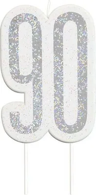 Produktbild von Glittering 90th Birthday Tortenkerze silber