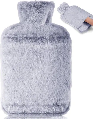 Productafbeelding van Unyqoos® warmwaterfles 2 liter, gemaakt van natuurlijk rubber – lekvrije, grote warmwaterfles met een zachte pluche hoes en een kangoeroezak, handwarmer voor kinderen en volwassenen, donkerblauw
