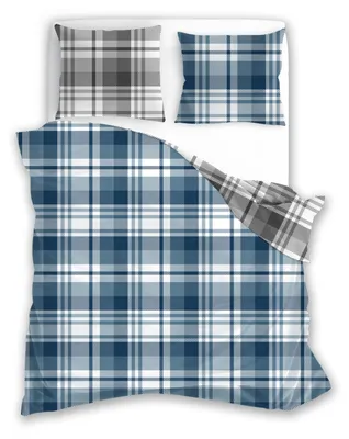 Produktbild von Bettwäschegarnitur Reißverschluss Flanell Karo Wendebettwäsche 140 x 200 cm + 70 x 90 cm