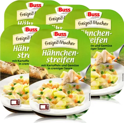Produktbild von Buss Hähnchen-streifen mit Kartoffeln & Gemüse 300g - Fertiggericht (5er Pack)
