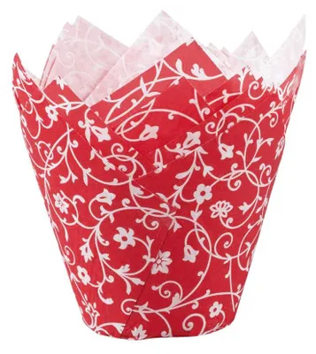 Produktbild von Demmler Muffinbackform Papier Tulip-Wraps Rot mit weißem Muster - Inhalt 24 Stück, Durchmesser ca. 5cm - 1616522410