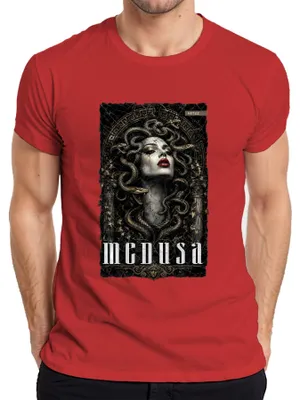 Zdjęcie produktu dla T-shirt męski "Medusa", mitologia grecka, węże, Gorgona, starożytność, Gorgona, kolor czerwony, rozmiar S