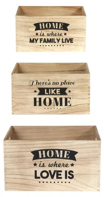 Image de Ensemble de 3 boîtes en bois empilables avec des messages