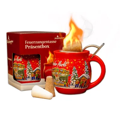 Produktbild von Feuerzangentasse 1er-Set | rot/Historischer Markt | Feuerzangenbowle-Set | Präsentbox
