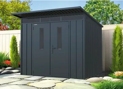 Produktbild von Gartenhaus Konsta Premium Pultdachhaus 6,4 m² 239 x 269 cm metallic schwarz
