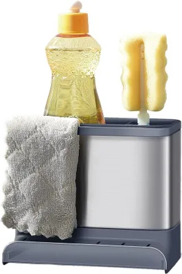 Produktbild von Famanu Spülenorganizer mit abnehmbarem Ablagefach, Schwammhalter und Bürstenhalter für die Küche