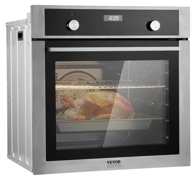 Produktbild von VEVOR Einbau-Backofen, 24" Elektrischer Einbau-Backofen mit 9 Kochfunktionen, 2,68 Cu.Ft Elektrische Wandöfen, Schnelles Aufheizen auf 200°C in 5 Minuten, 3550W Elektrischer Ofen mit Backblech und Tray, Küche, Dampfreinigung
